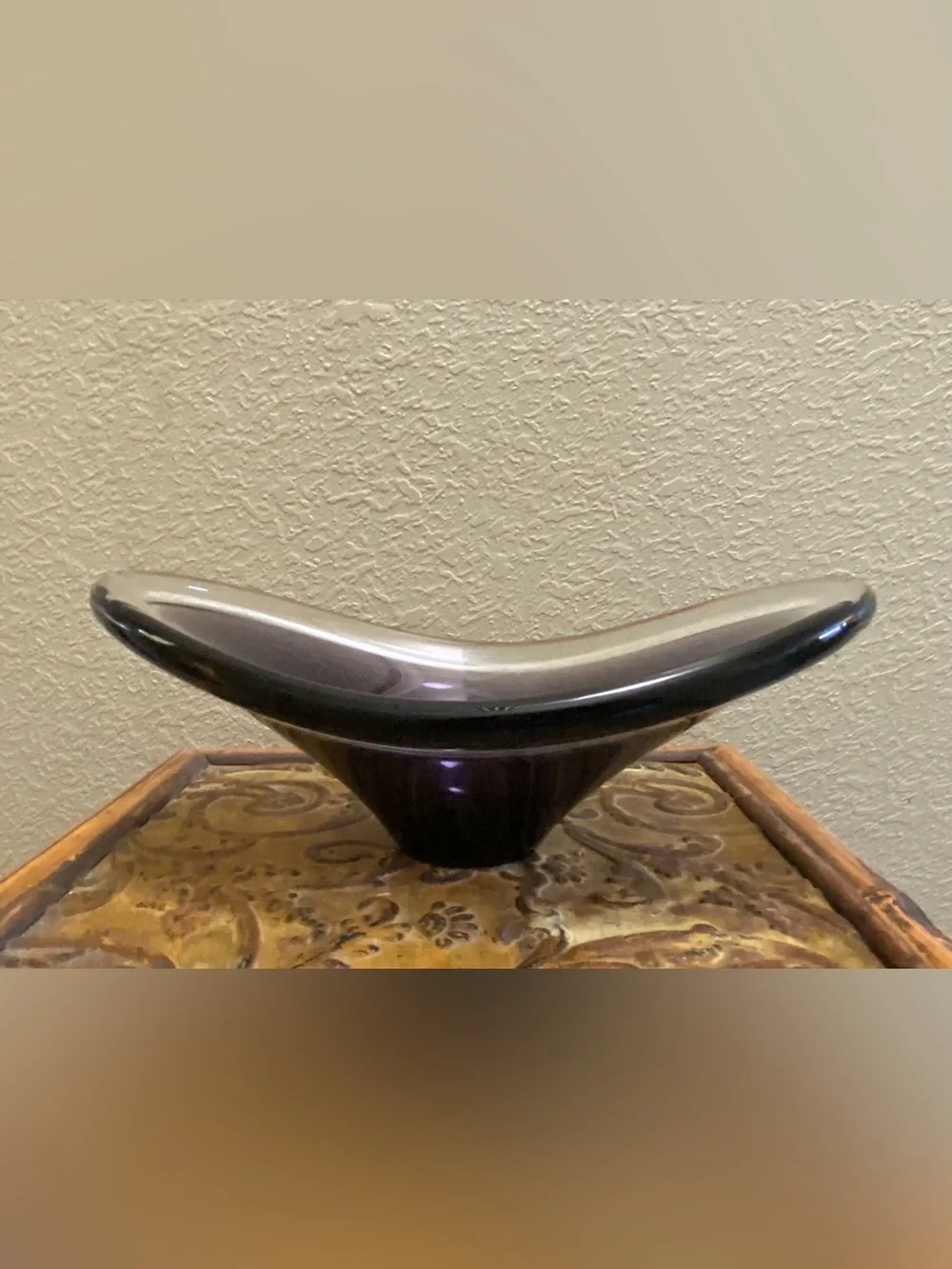 Bobbled Dark Purple & Clear MCM Scandinavian Glass Art Bowl Handcrafted Centerp